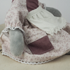 Close up of Burrowfolk rabbit, Flossie's dress showing picket and lace details.